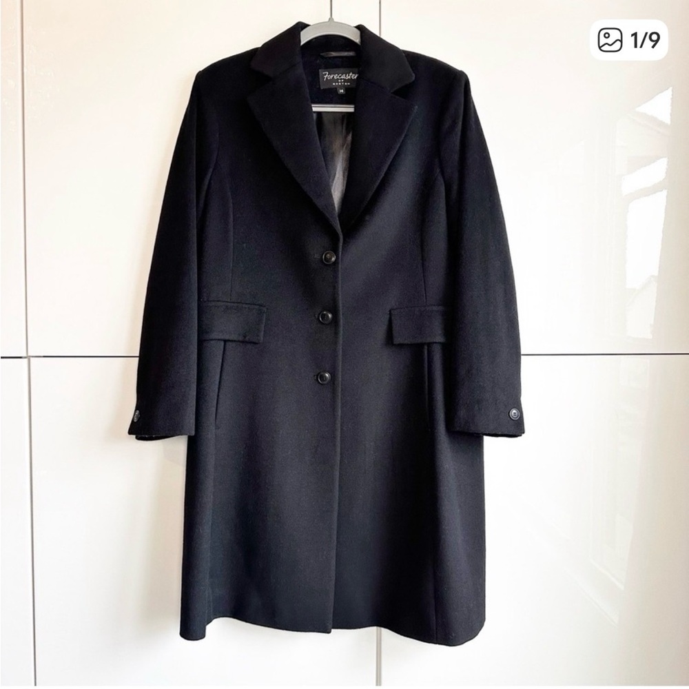 Forecaster of Boston Wool Long Coat Black 3 Button Dressy Formal Size 14 Warm
